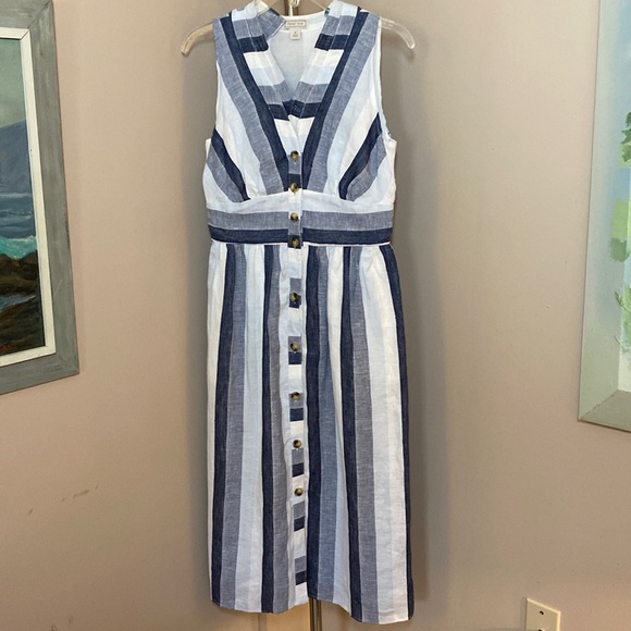 J. Crew Dresses & Skirts - J. Crew Point Sur Women's Blue & White Faded Indigo Stripe Linen Midi Dress SZ4